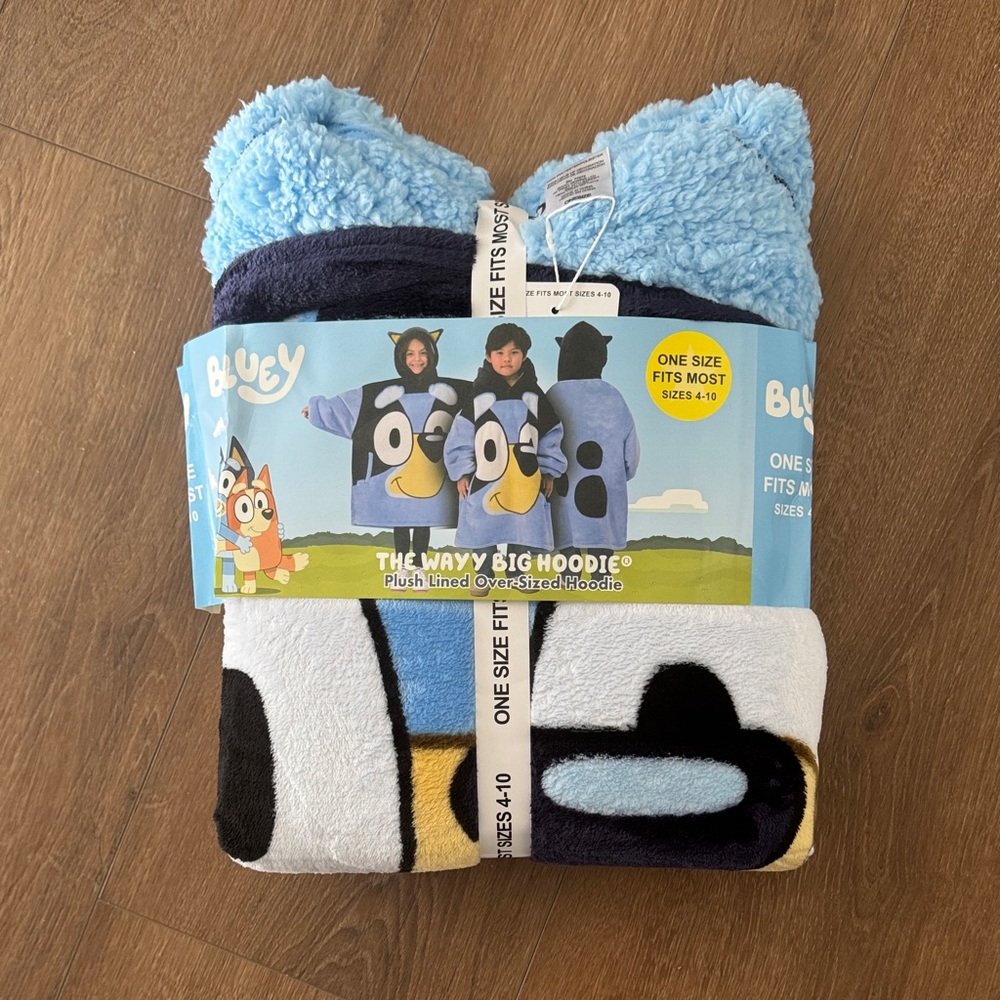 Bluey Kids Plush Hoodie - Blue and Black